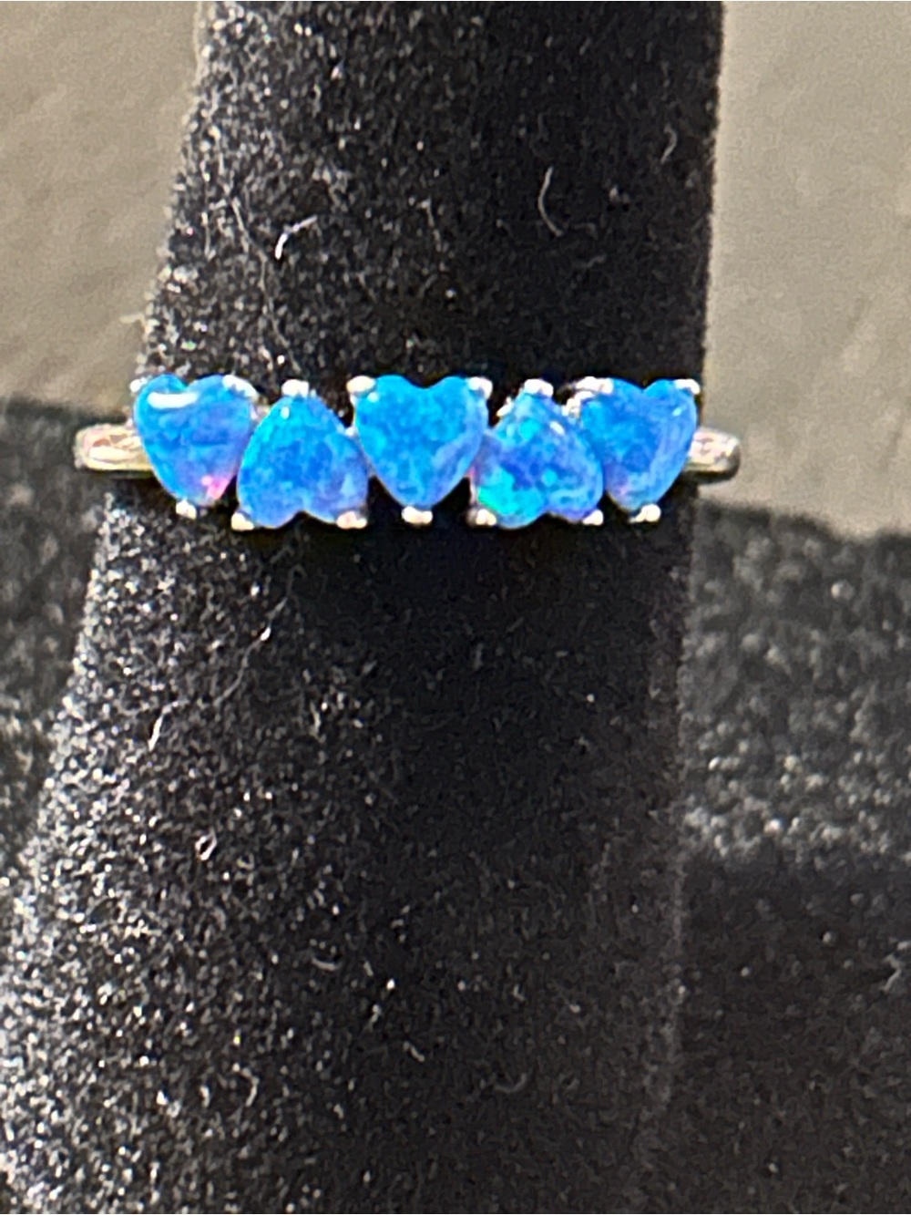 Sterling Silver Thin Band Ring - gorgeous opal heart stones